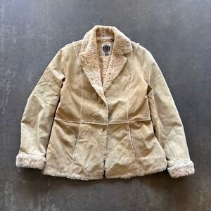 Giacca Leather Shearling Jacket Womens XL Cream Western Sherpa Lined Coat V8